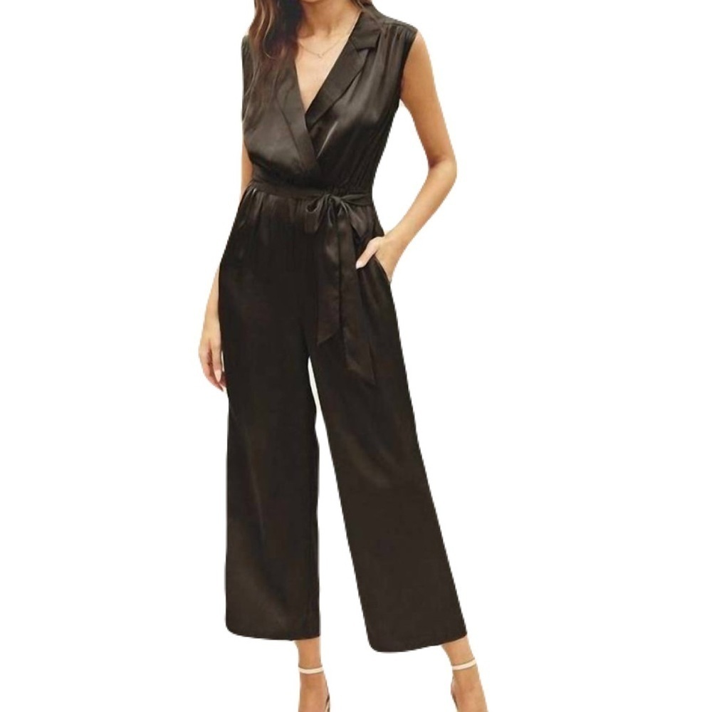 Dress Forum Black Satin Jumpsuit Sleeveless Minimalist Summer Capsule Essential